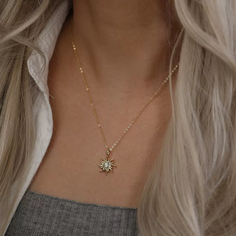 Sun Pendant Necklace – Sterling Silver & Gold Vermeil Cubic Zirconia Necklace