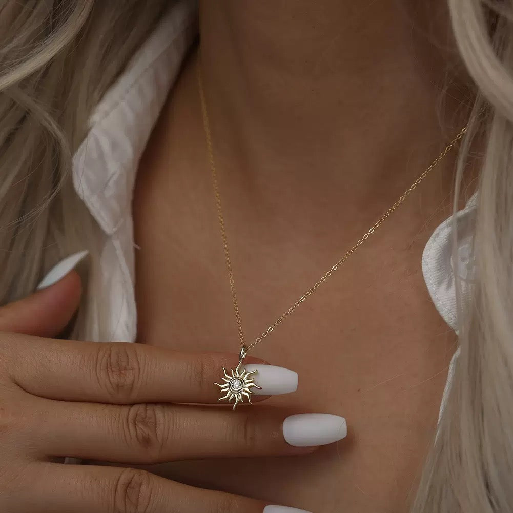 Sun Pendant Necklace – Sterling Silver & Gold Vermeil Cubic Zirconia Necklace