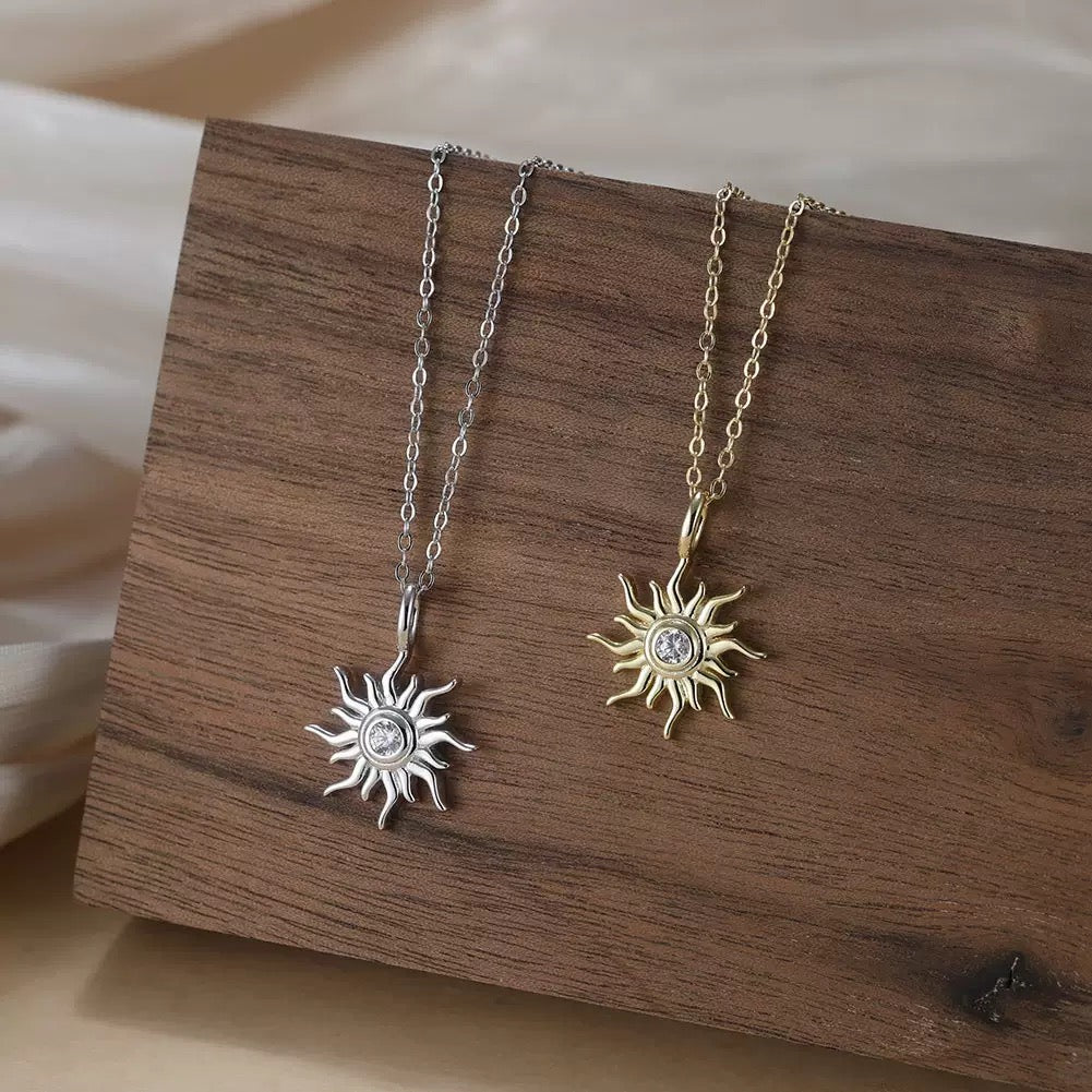 Sun Pendant Necklace – Sterling Silver & Gold Vermeil Cubic Zirconia Necklace