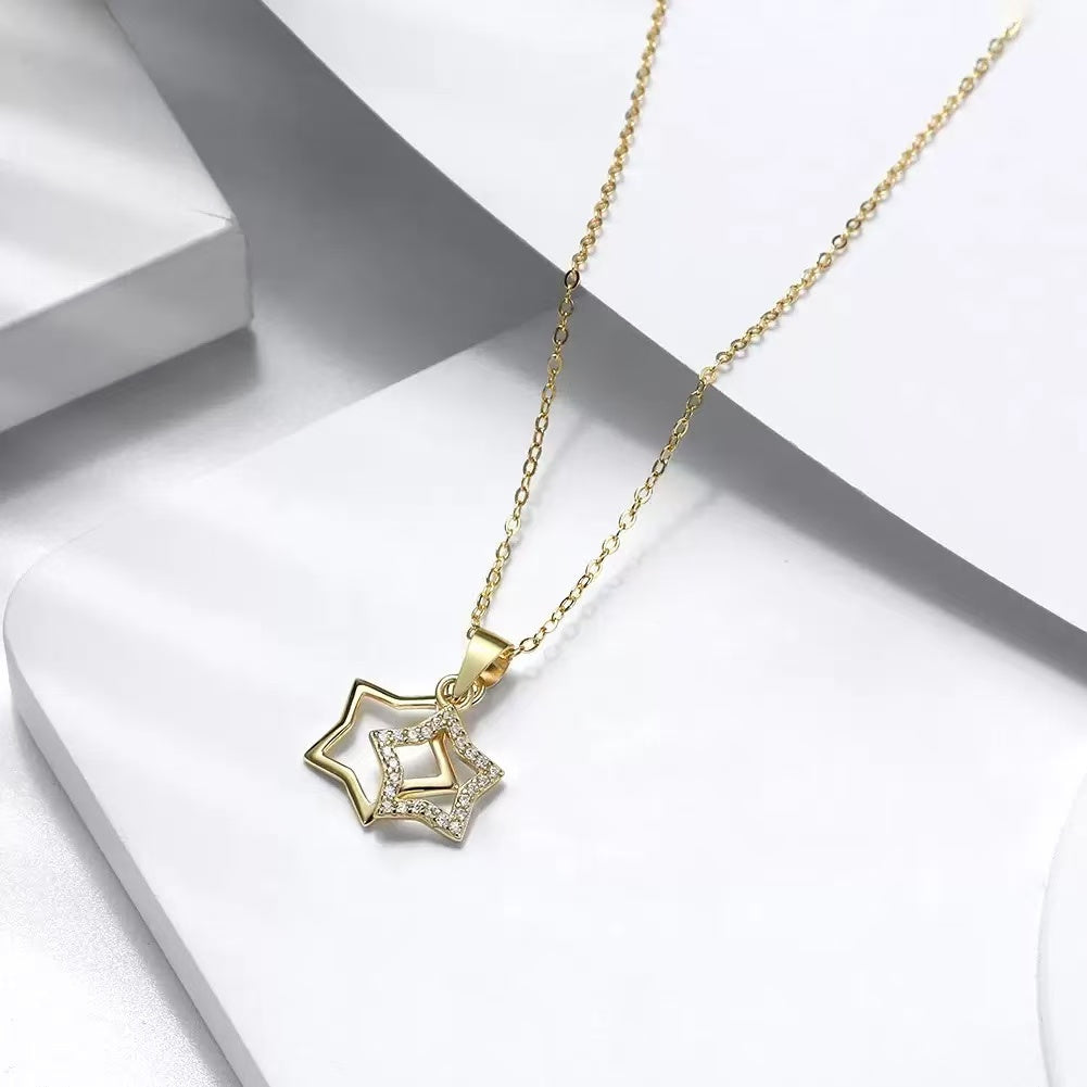 Double Star Pendant Necklace – Sterling Silver & Gold Vermeil Cubic Zirconia Necklace
