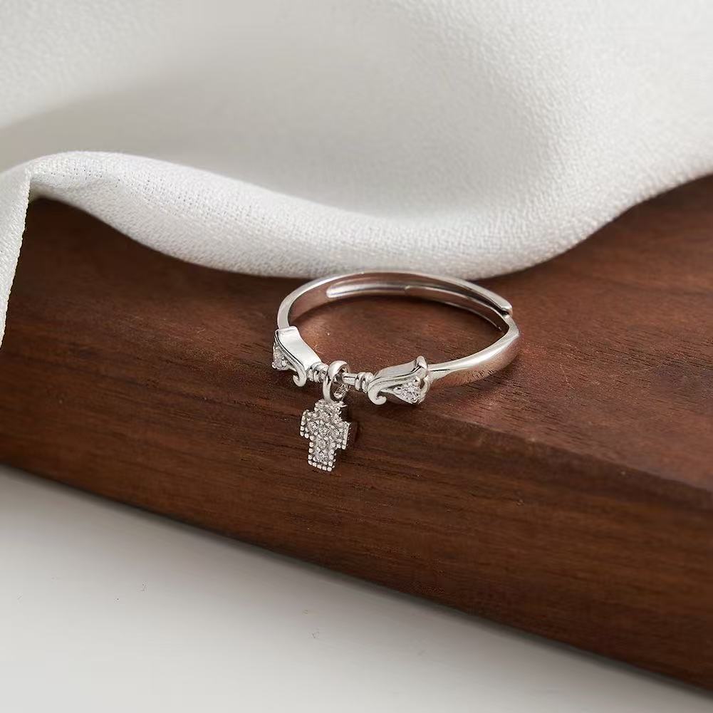 Cross Charm – Vermeil & CZ Adjustable Ring