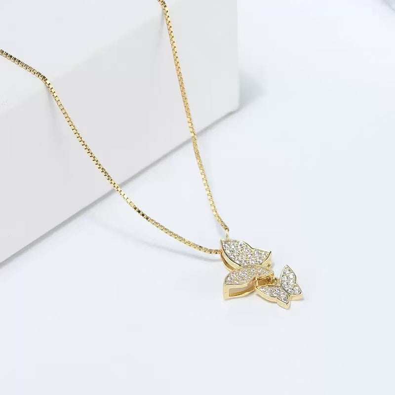 Butterfly Pendant Necklace – Sterling Silver & Gold Vermeil with Cubic Zirconia Crystals