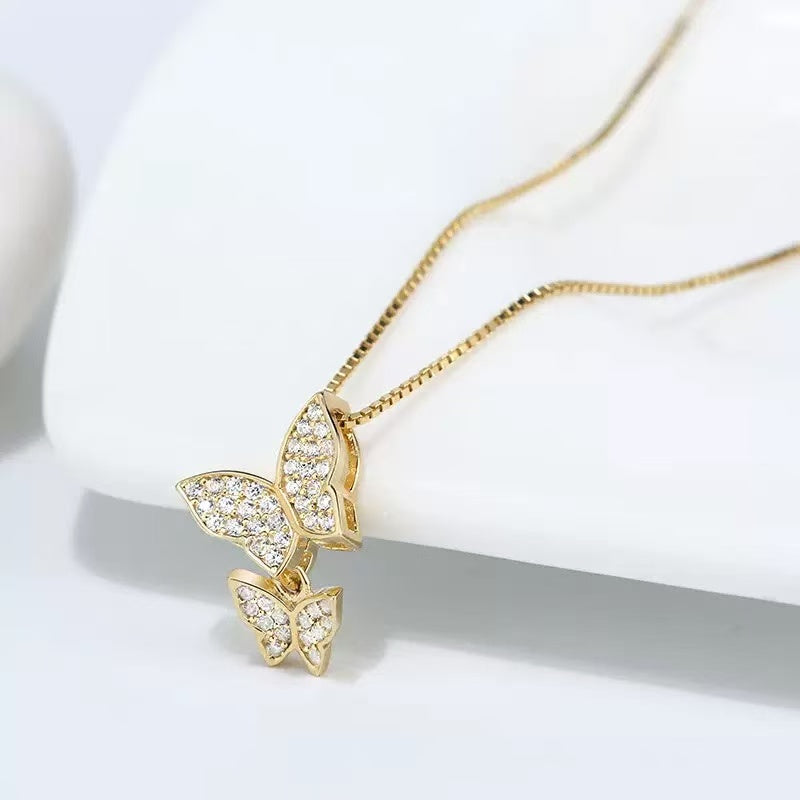 Butterfly Pendant Necklace – Sterling Silver & Gold Vermeil with Cubic Zirconia Crystals