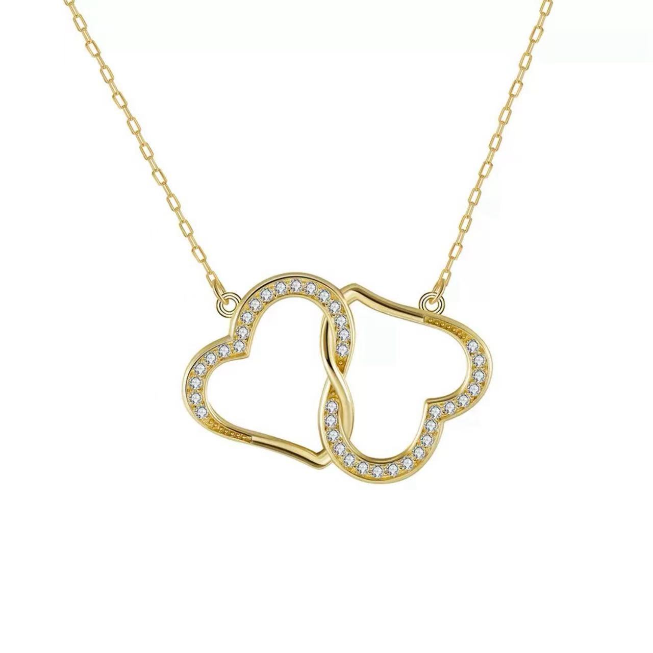 Interlocking Hearts Zircon Pendant Necklace – Sterling Silver or Gold Vermeil