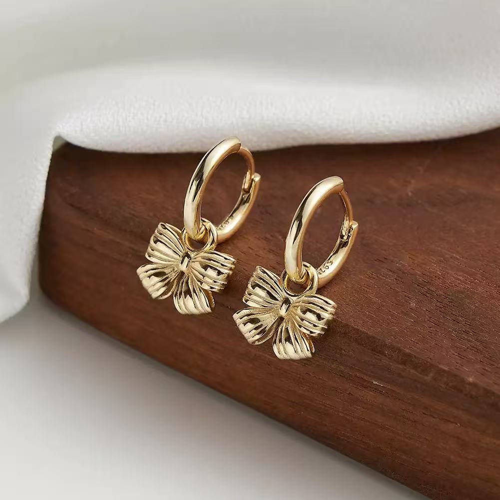 Bow Knot Hoop Earrings – Sterling Silver or Gold Vermeil