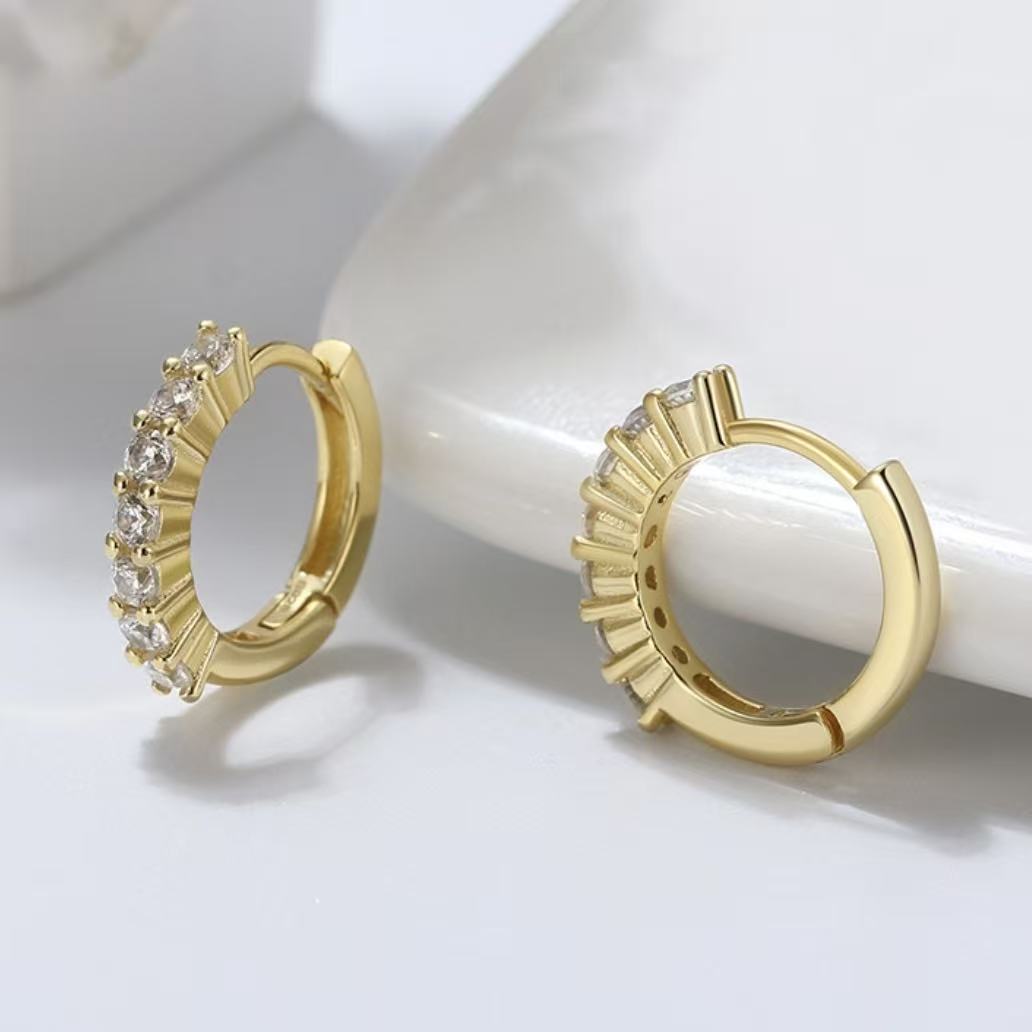 Sparkling CZ Huggie Hoop Earrings – Sterling Silver or Gold Vermeil