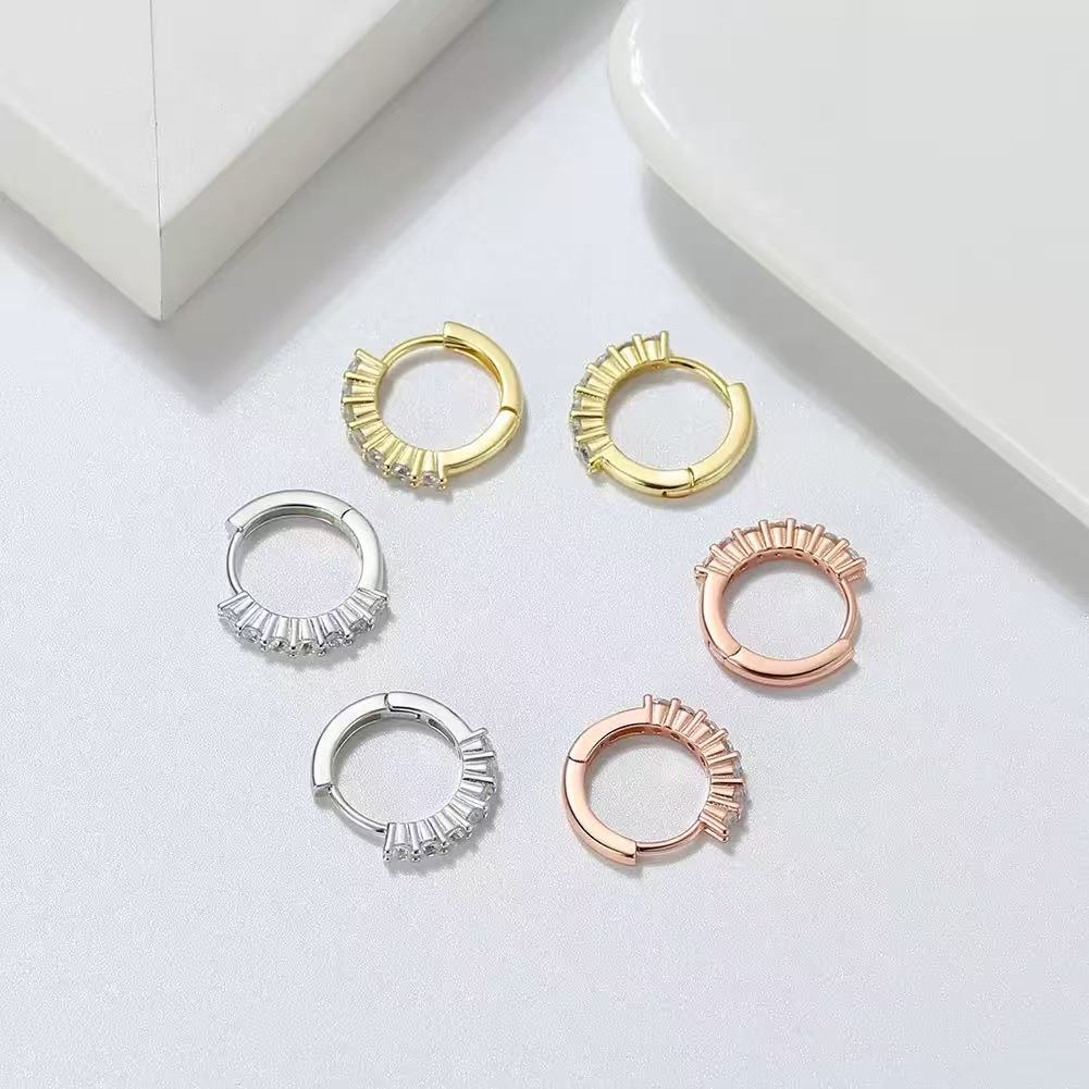 Sparkling CZ Huggie Hoop Earrings – Sterling Silver or Gold Vermeil