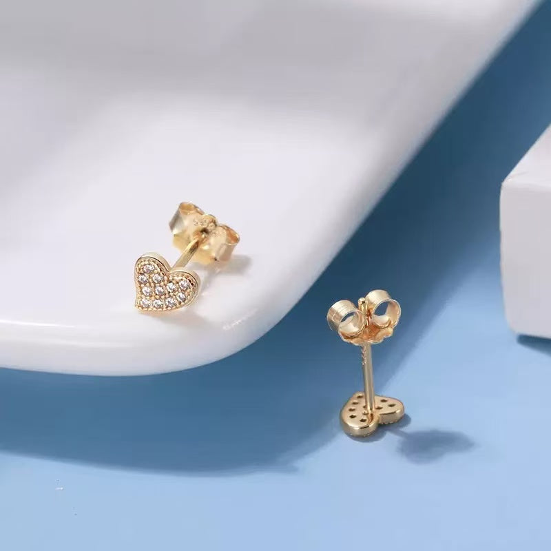 Pavé Heart Stud Earrings – Sterling Silver or 14K Gold Vermeil