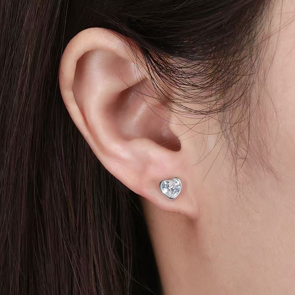 Heart-Shaped Zircon Stud Earrings – Sterling Silver or Gold Vermeil