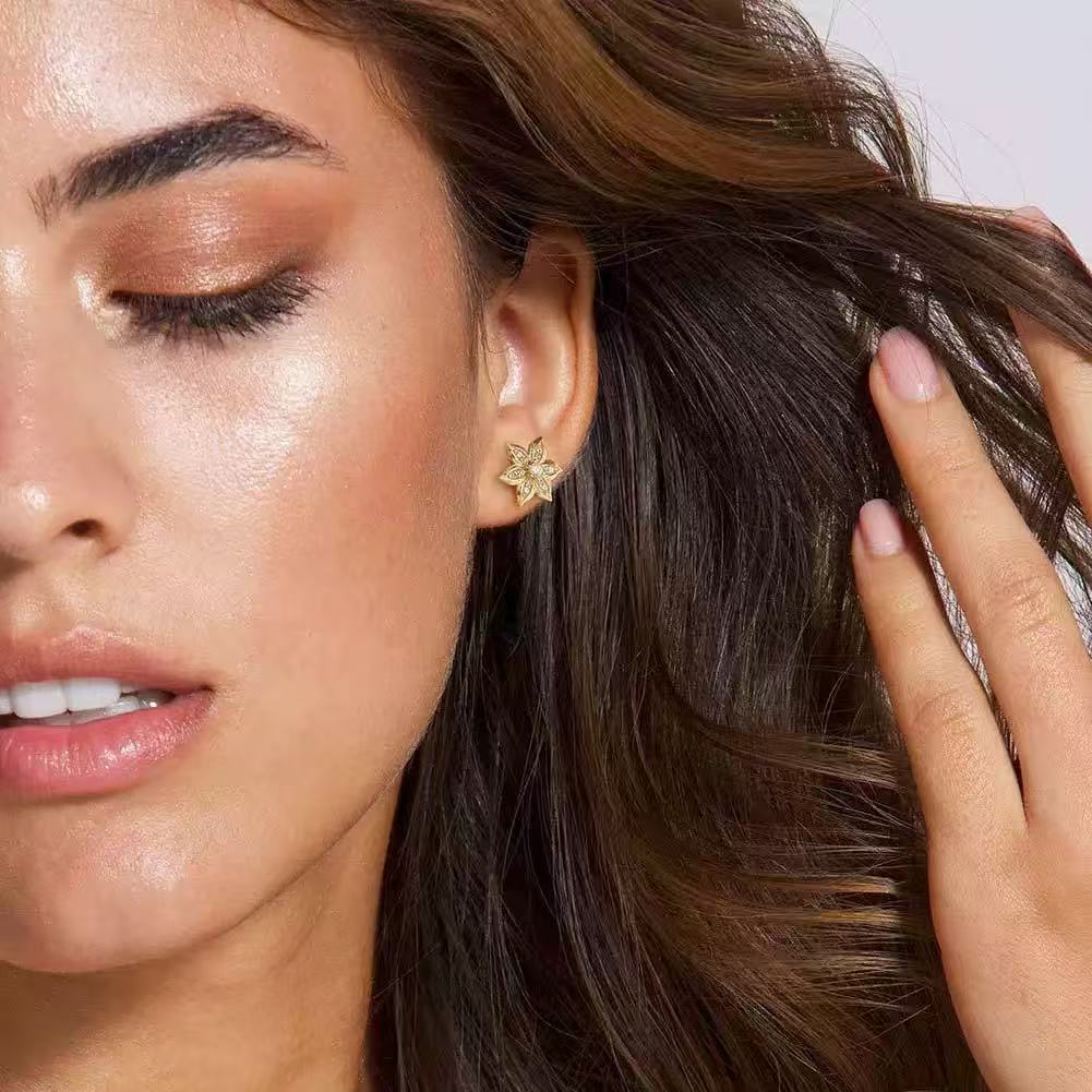 Floral Diamond Stud Earrings – Sterling Silver or Gold Vermeil | Dainty Flower Earrings