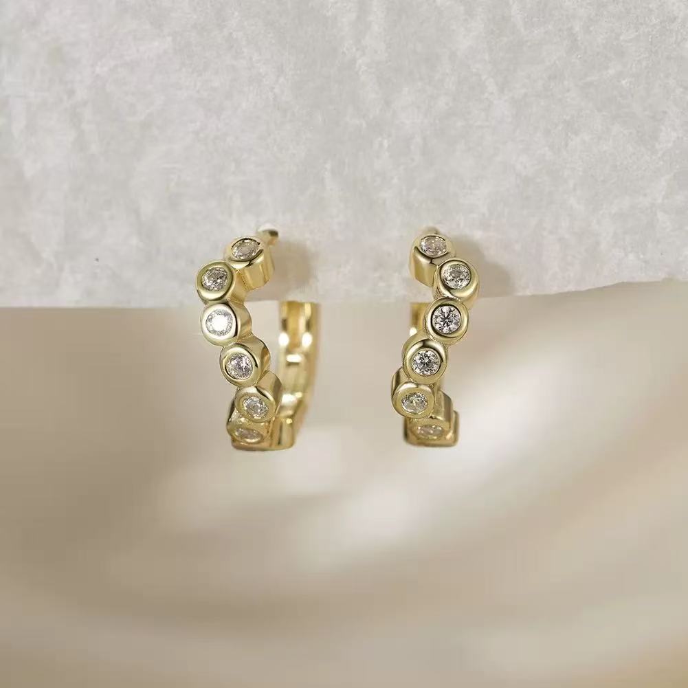 Bezel Set CZ Hoop Earrings – Minimalist Round Dot Huggie Hoops