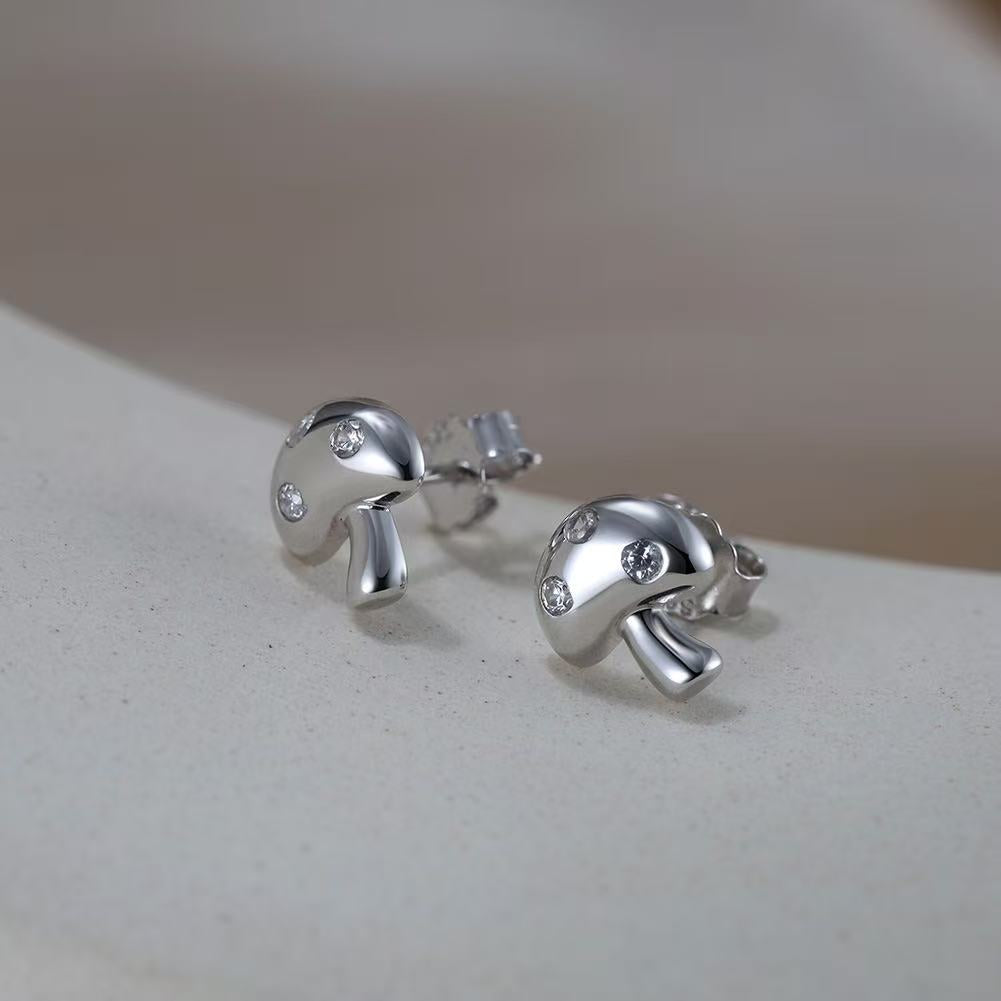 Cute Mushroom Stud Earrings – Sterling Silver or Gold Plated