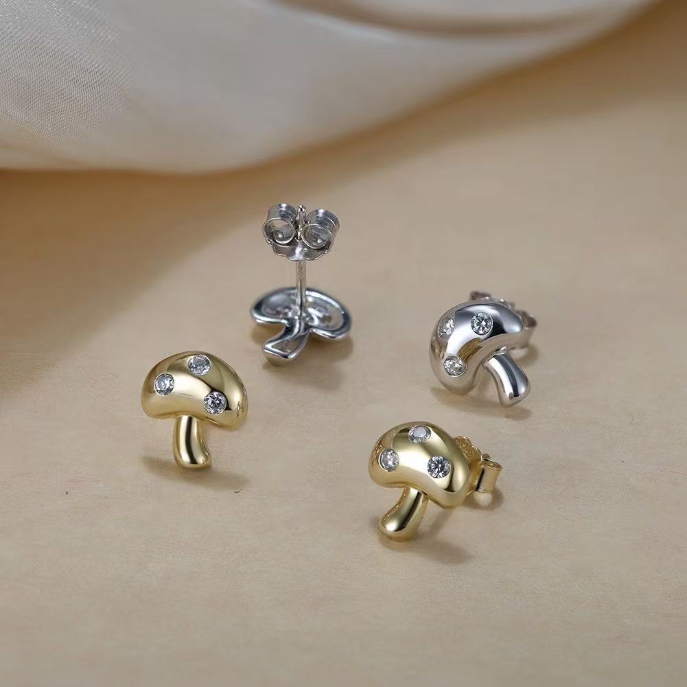 Cute Mushroom Stud Earrings – Sterling Silver or Gold Plated