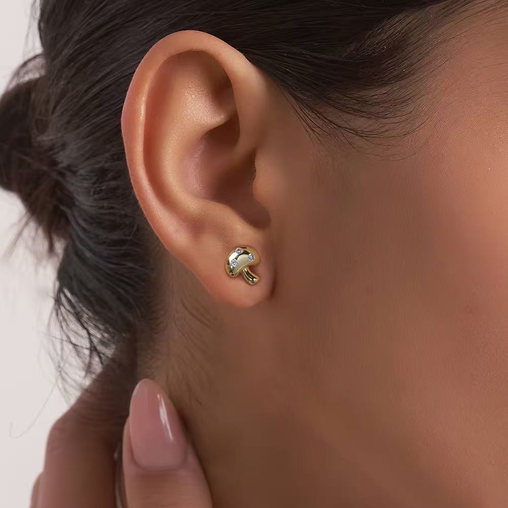 Cute Mushroom Stud Earrings – Sterling Silver or Gold Plated