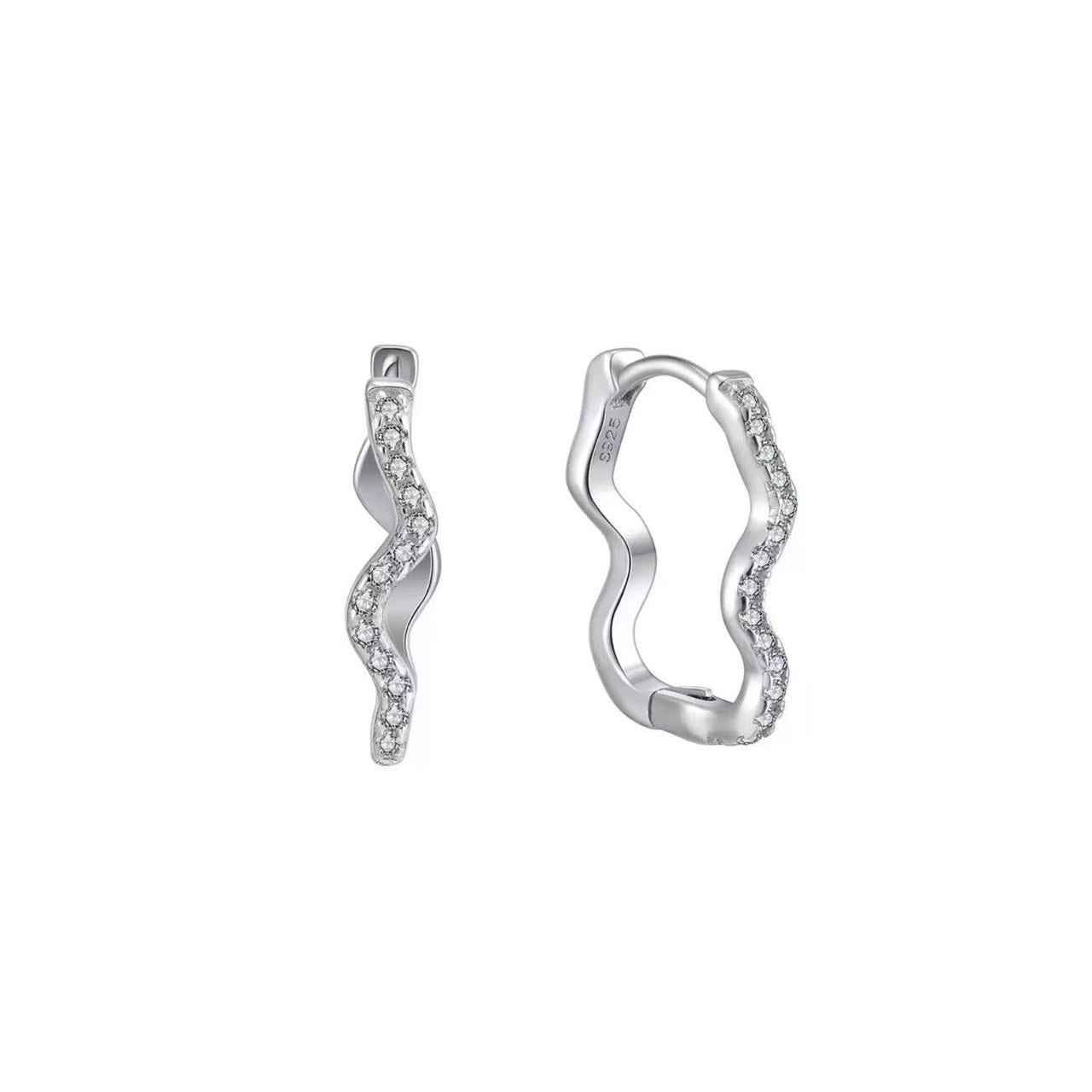 Wave Hoop Earrings – S925 Sterling Silver or Gold Vermeil with Cubic Zirconia