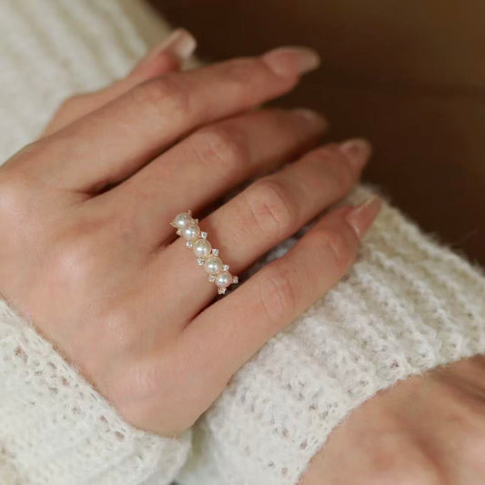 Petite Crown - Pearl Cluster Open Ring