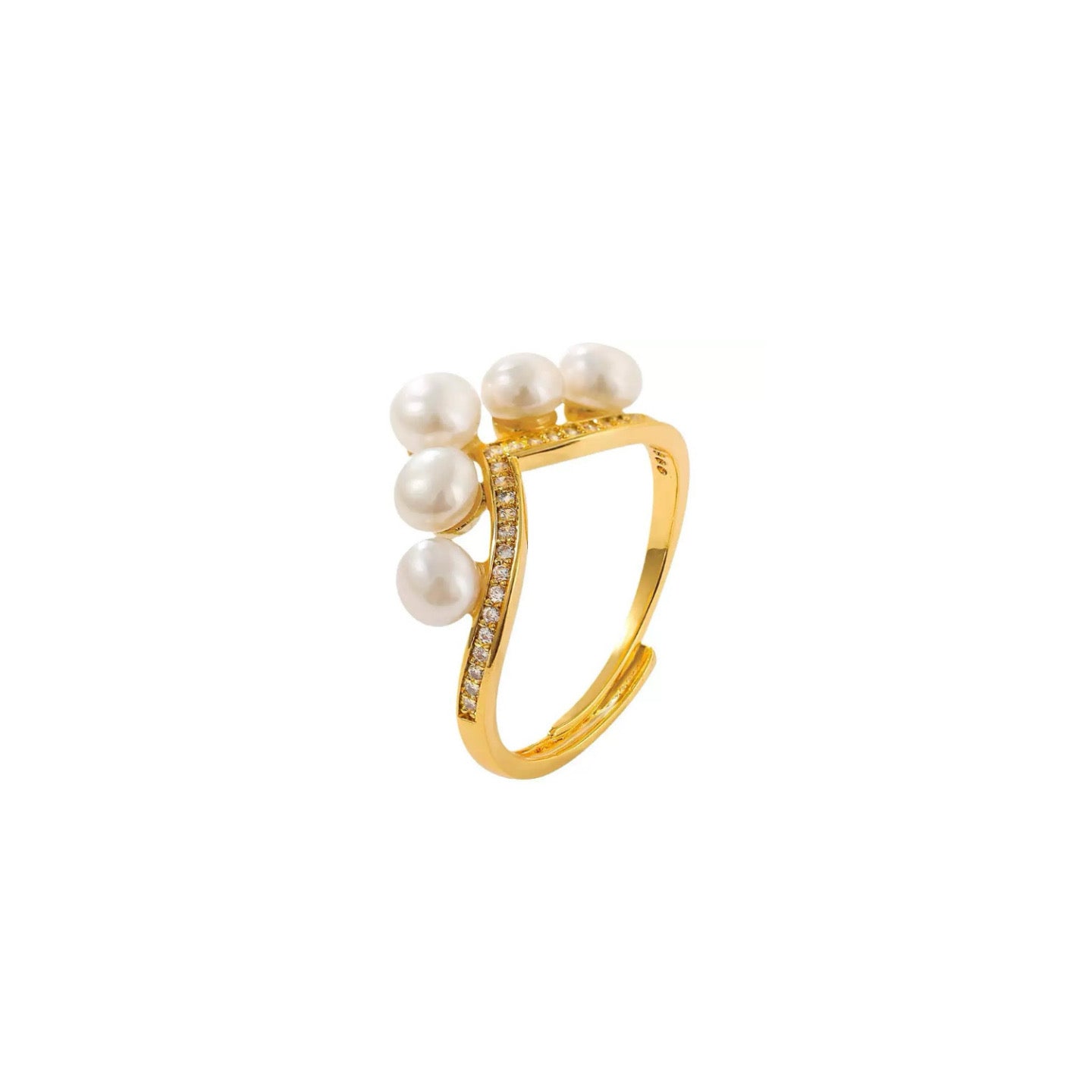 Crown Glow – Freshwater Pearl & Crystal Ring