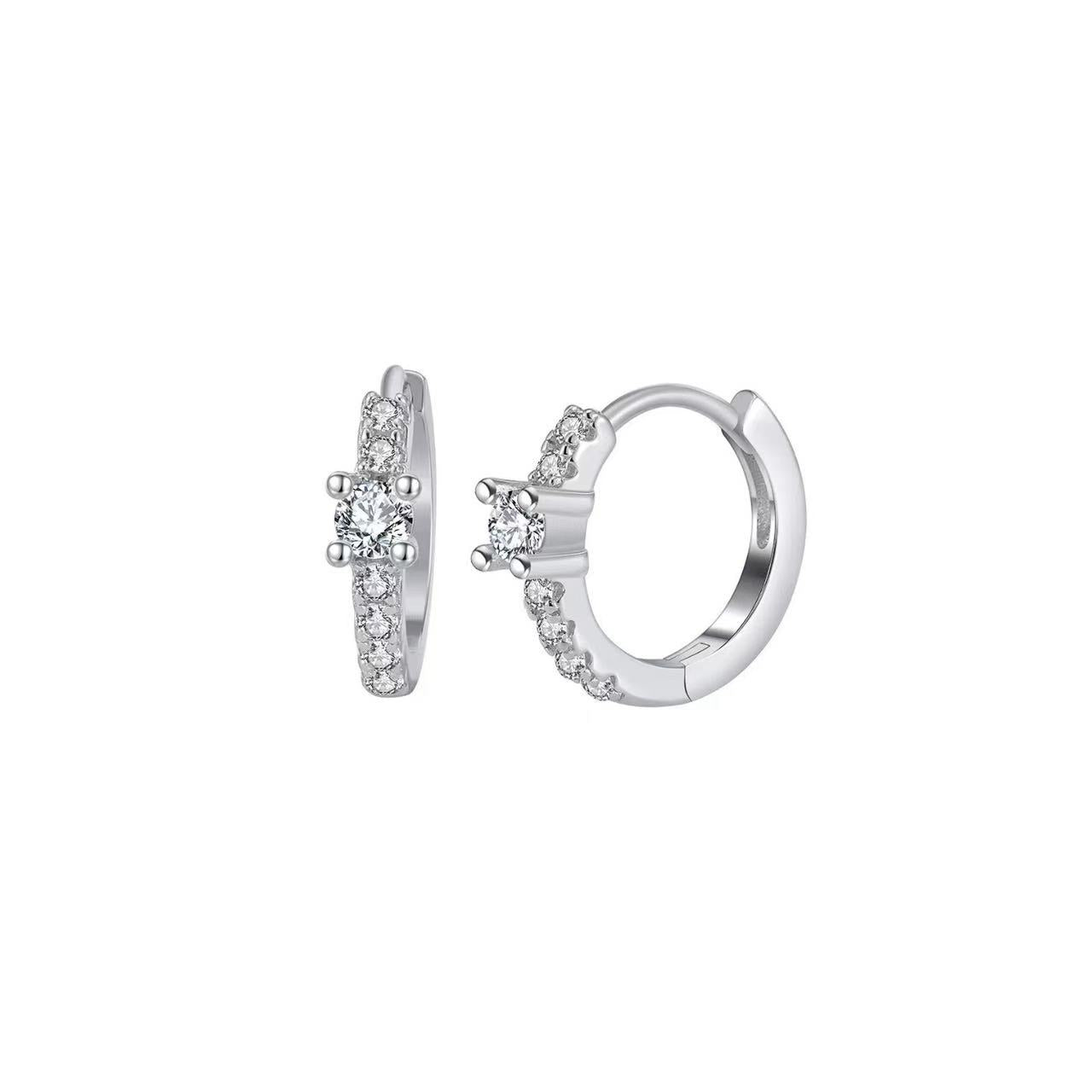 Elegant Sterling Silver Hoop Earrings with Center Stone – Gold Plated or Silver
