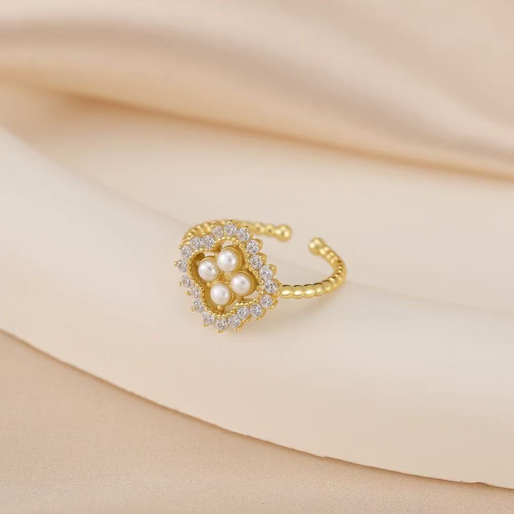 Regal Bloom – Freshwater Pearl & Sterling Silver Adjustable Ring (Gold & Silver Colors)