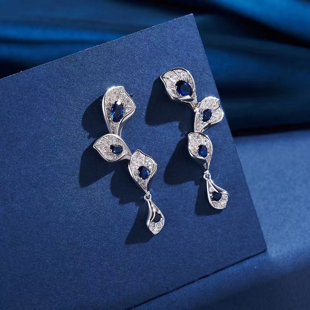Sapphire Elegance – Sterling Silver & AAAA Cubic Zirconia Long Drop Earrings