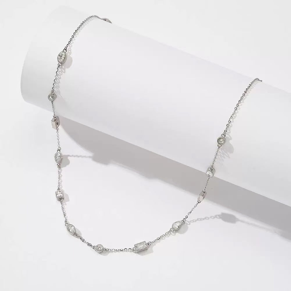 Elegant Glow – Gold-Plated Sterling Silver & Zircon Station Necklace