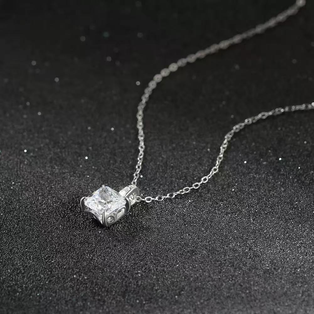 Radiant Charm – Sterling Silver & Princess Cut Cubic Zirconia Pendant Necklace