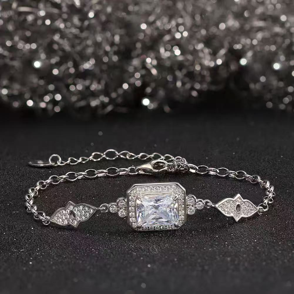 Timeless Radiance – Sterling Silver & Square-Cut Zircon Bracelet