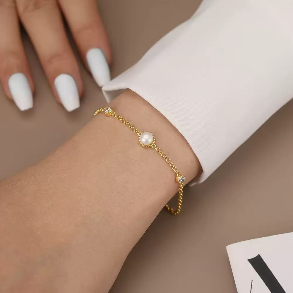 Single Pearl Chain Bracelet – Sterling Silver or Gold Vermeil
