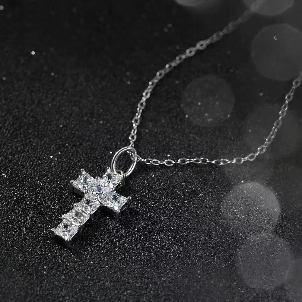 Princess Cut Cross Pendant Necklace – Sterling Silver