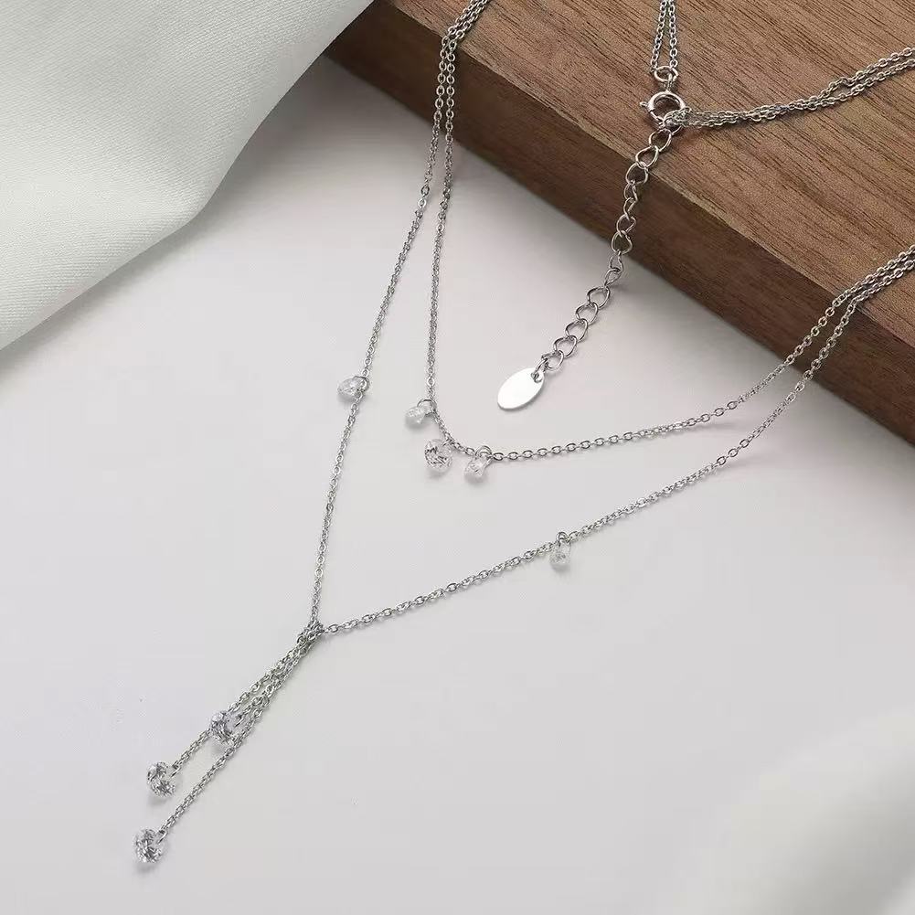 Layered CZ Y Necklace – Sterling Silver or Gold Plated