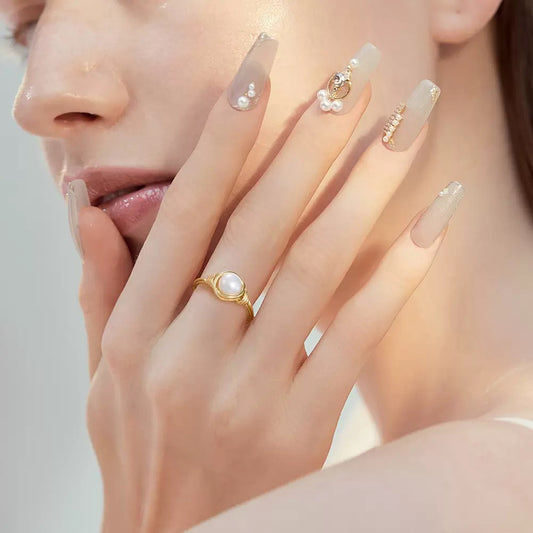 Luna Wrapped Pearl Open Ring – Handcrafted Natural Freshwater Pearl