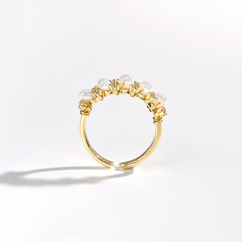 Petite Crown – Pearl Cluster Open Ring