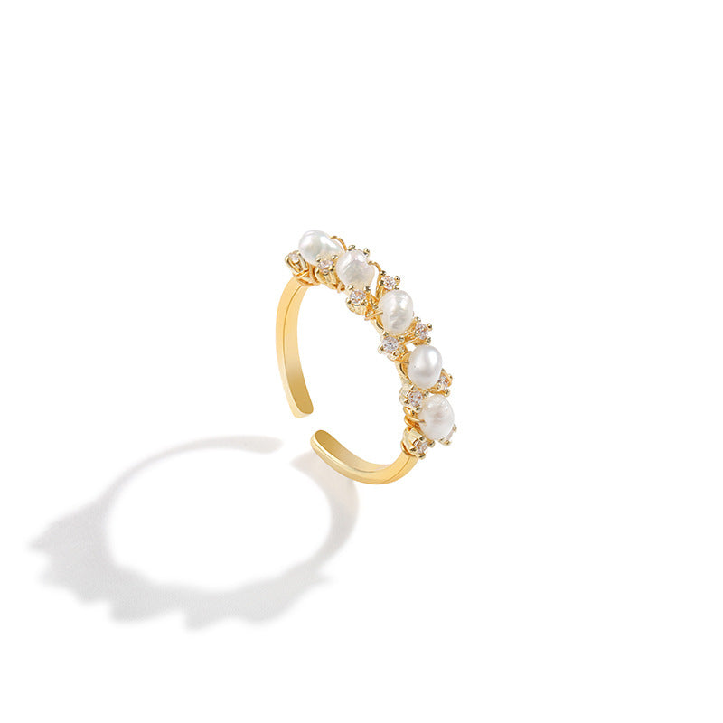 Petite Crown – Pearl Cluster Open Ring