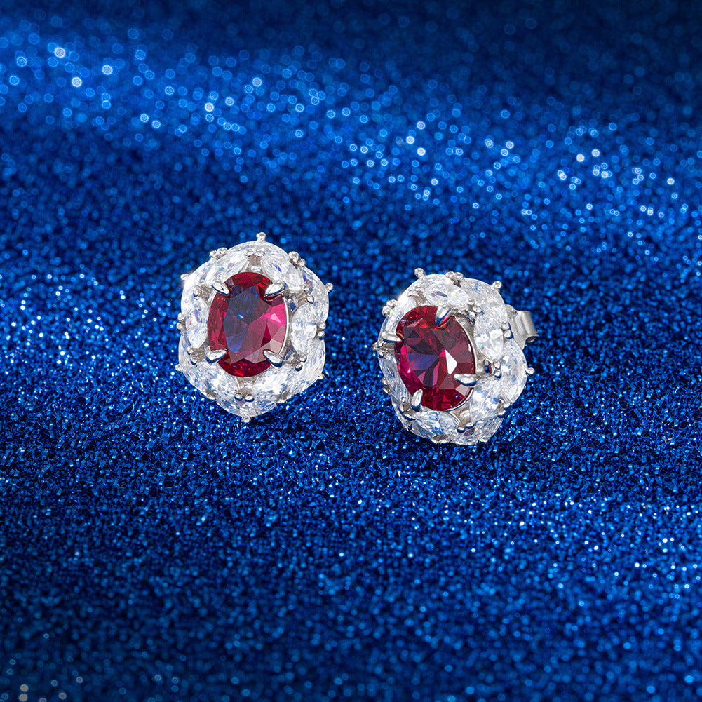 Crimson Oath – Sterling Silver, Ruby & CZ Bridal Stud Earrings