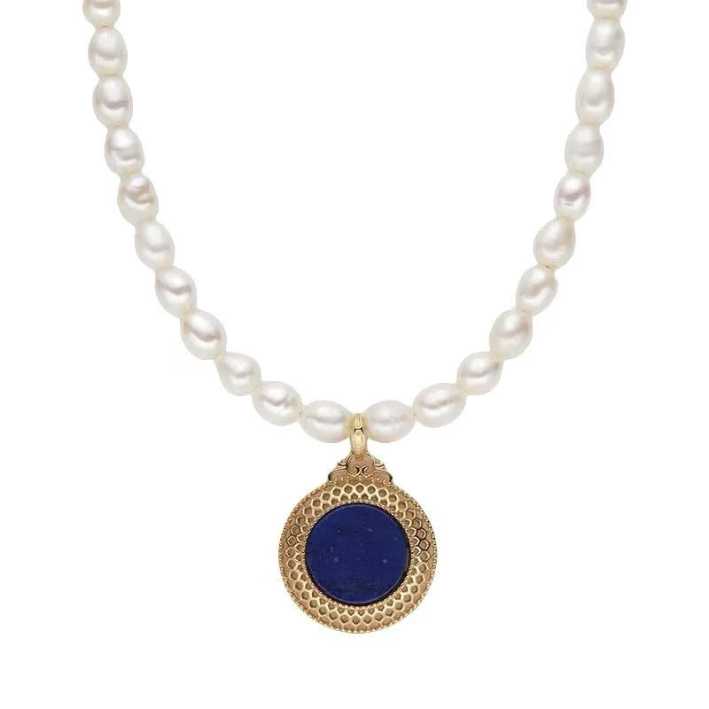 Celestial Grace – Freshwater Pearl & Lapis lazuli Necklace | Energy Stone Series