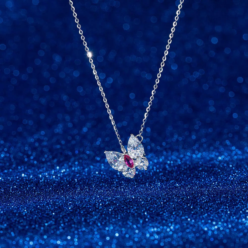 Ruby Butterfly Necklace – Sterling Silver or Gold Vermeil