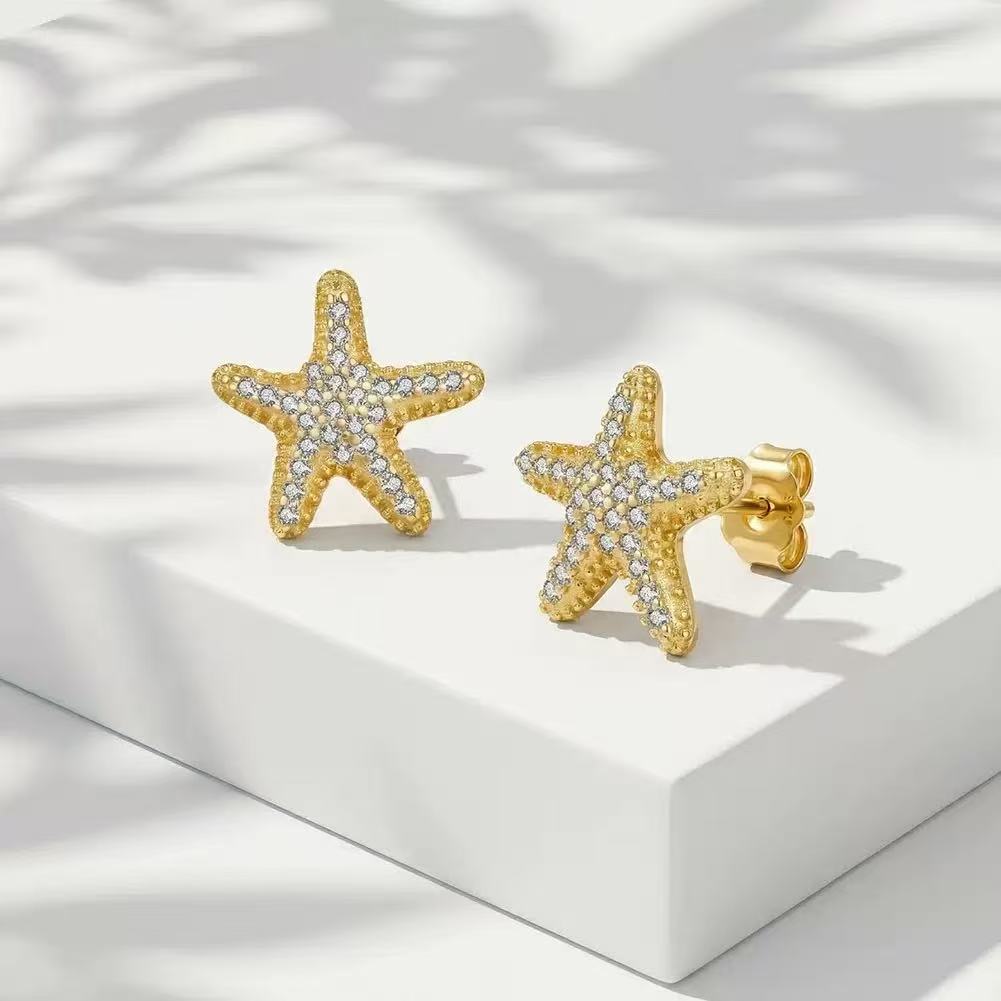 Pave Starfish Stud Earrings