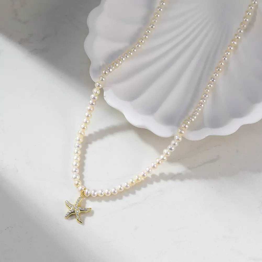 Coastal Pearl Starfish Necklace
