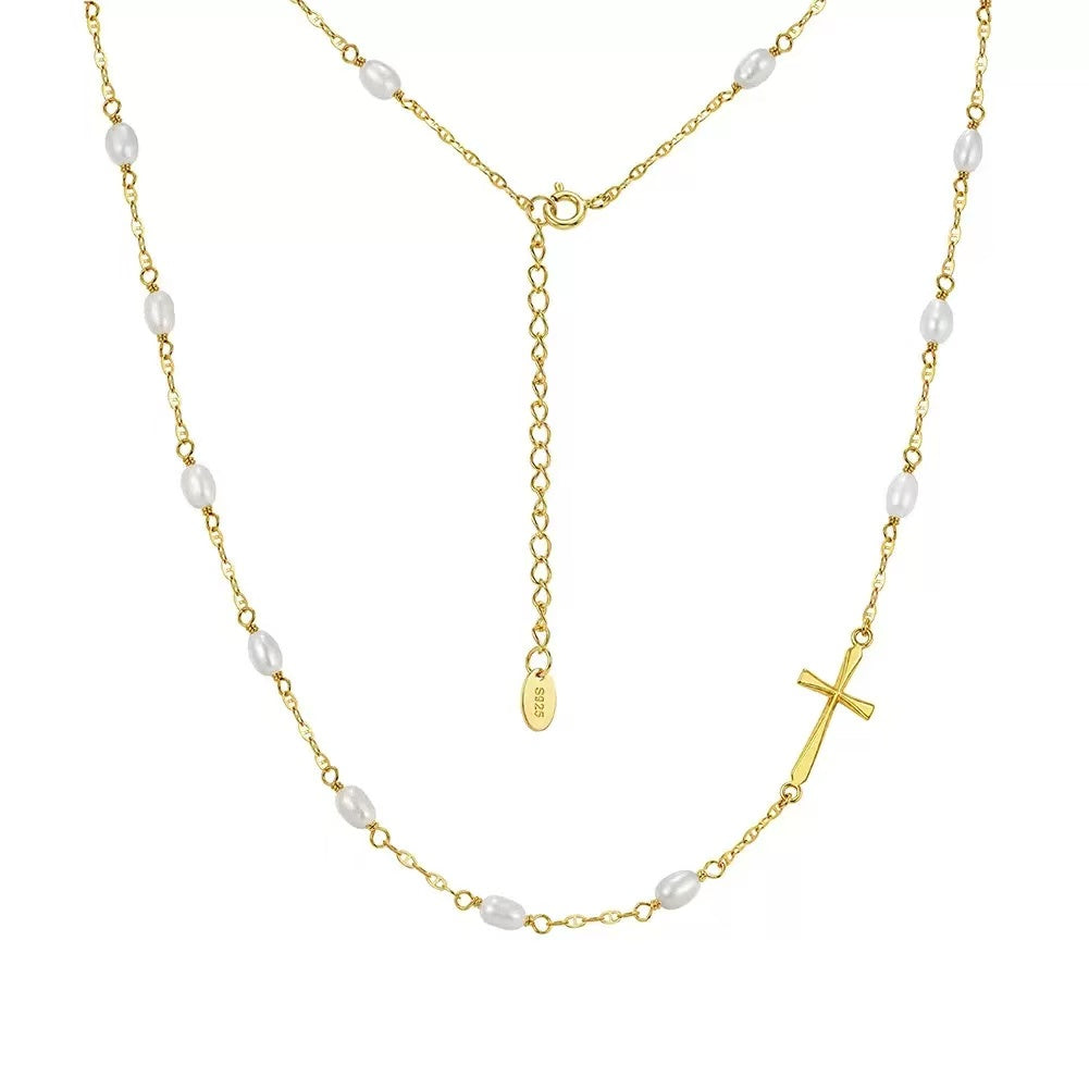 Pearl Cross Link Necklace