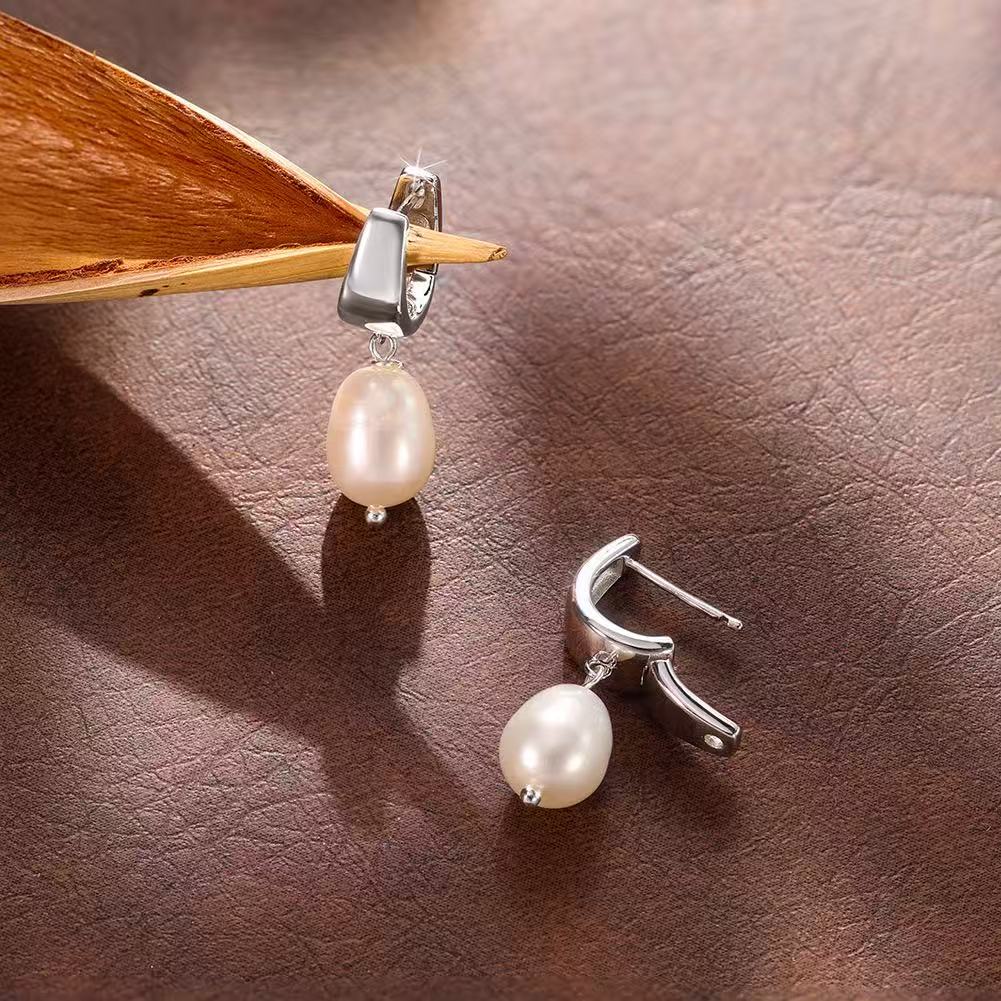 Pearl Dangle Huggie Earrings
