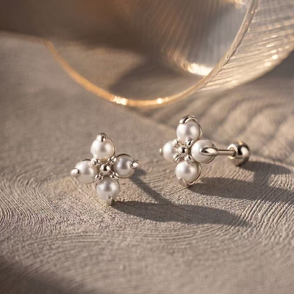 Tiny Pearl Flower Stud Earrings
