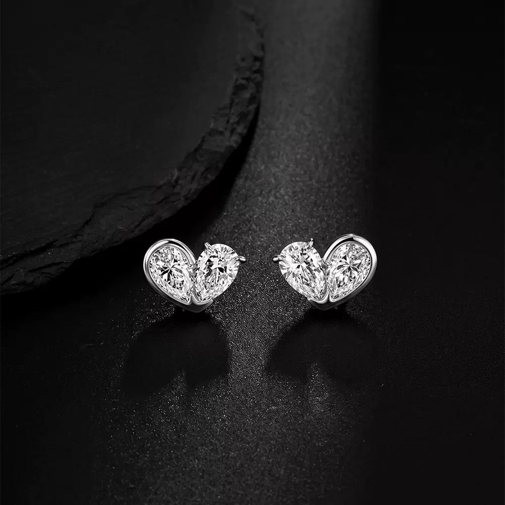 Twin Heart Moissanite Stud Earrings
