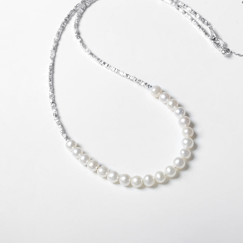 Starlight Cascade – Sterling Silver & Freshwater Pearl Necklace