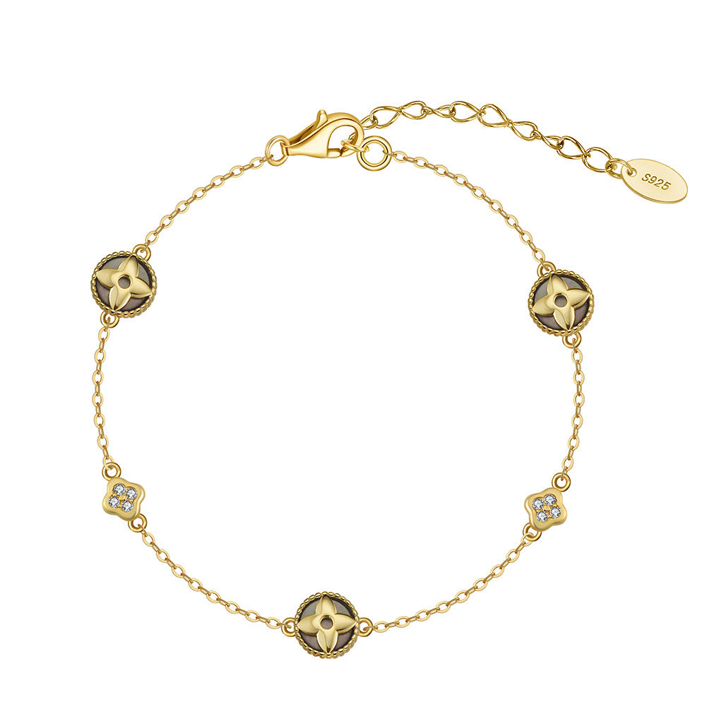 Midnight Bloom – Black Shell & CZ Vermeil Bracelet
