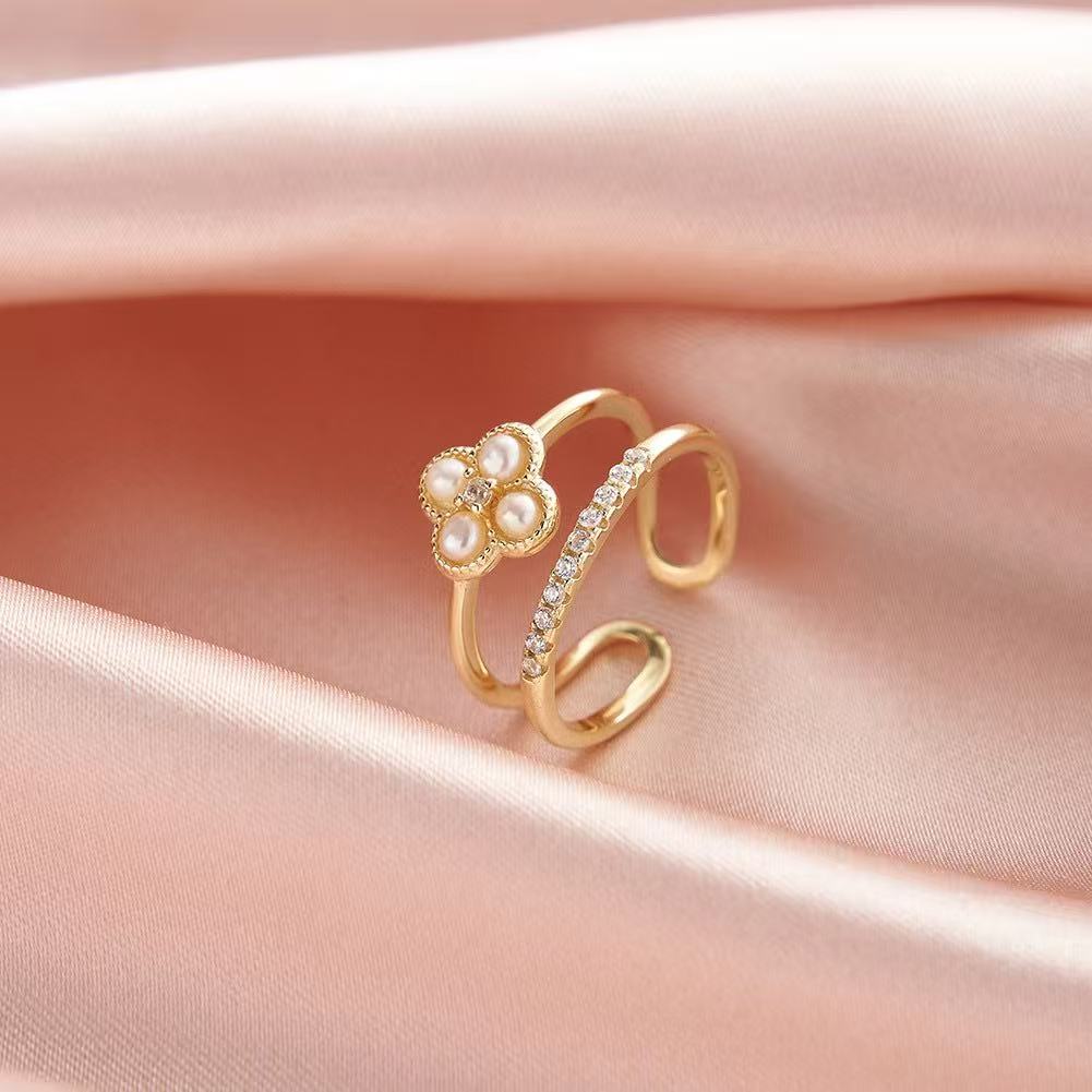 Lucky Clover Pearl Open Ring