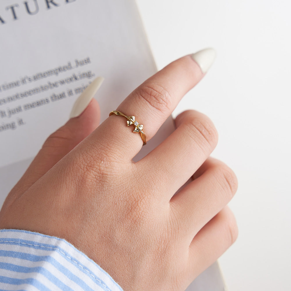 Bow Charm – Vermeil & CZ Adjustable Ring