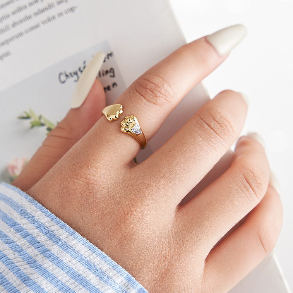 Paw Charm – Gold Vermeil & CZ Adjustable Ring
