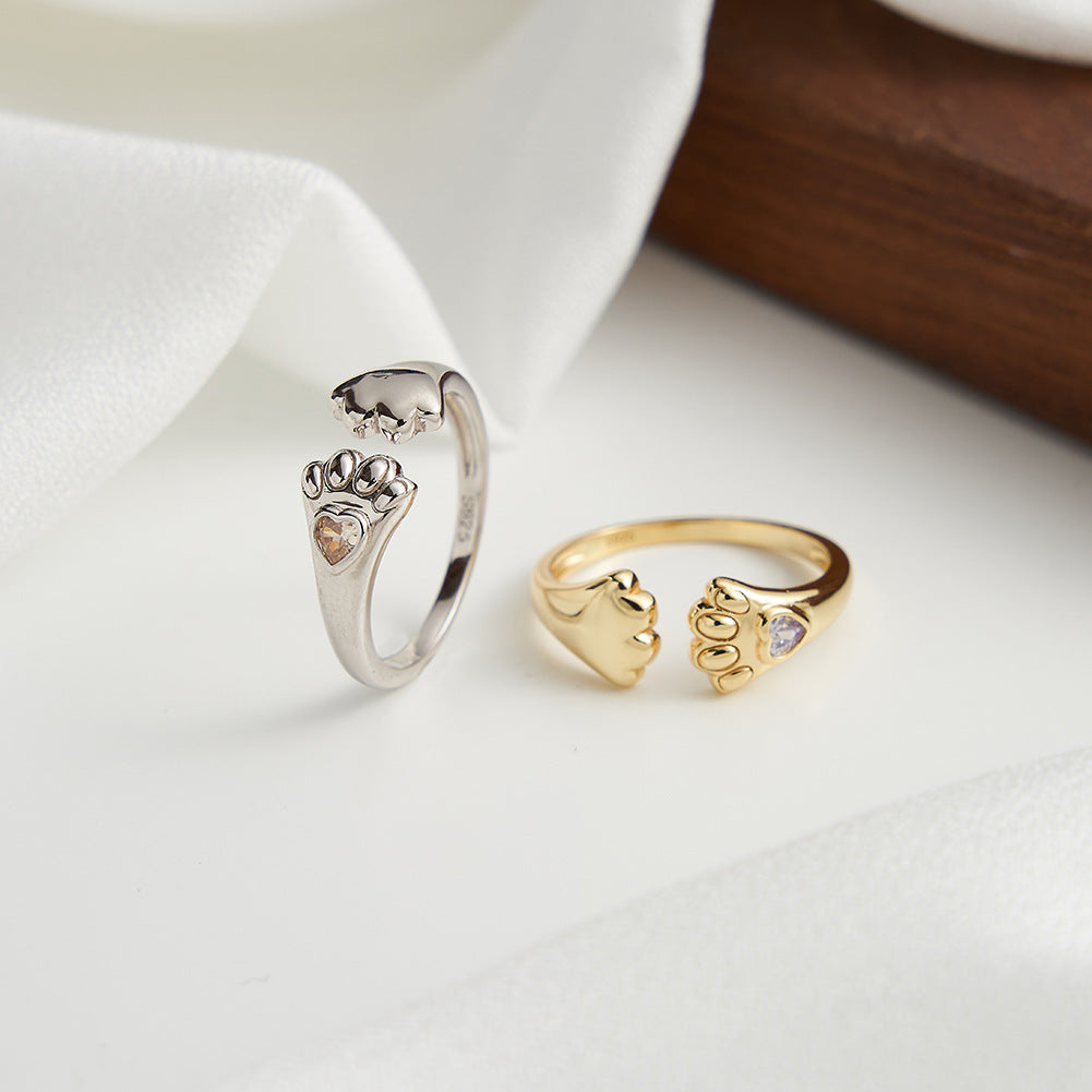 Paw Charm – Gold Vermeil & CZ Adjustable Ring