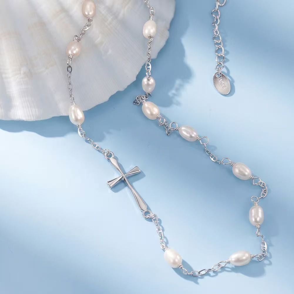 Pearl Cross Link Necklace