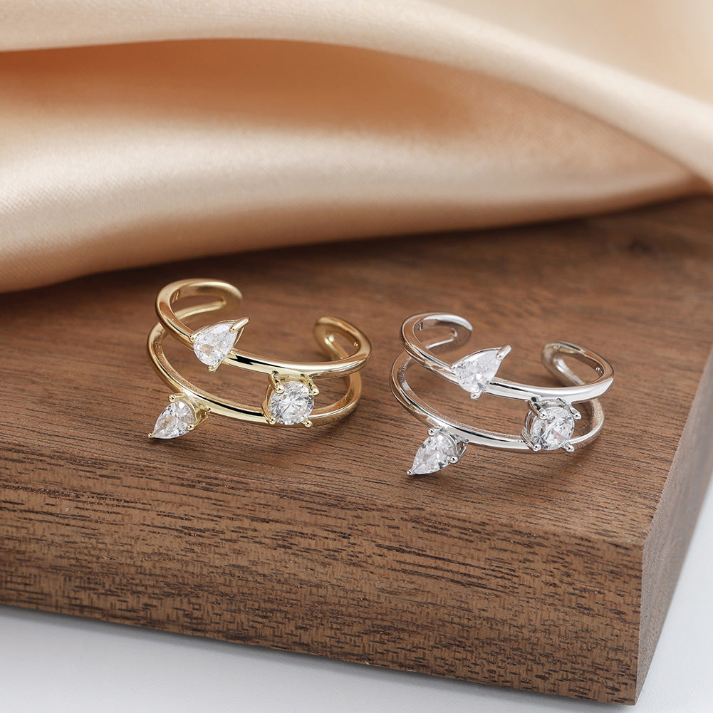 Celestial Flow – Gold Vermeil Sterling Silver Zircon Cuff Ring